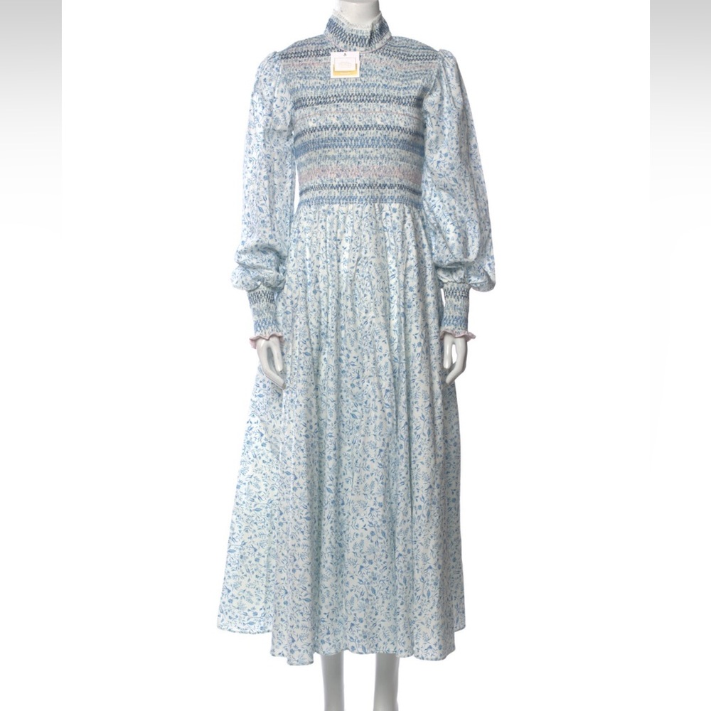 Dondolo + Pencil & Paper Co. Tent printed floral blue, white and pink long Dress